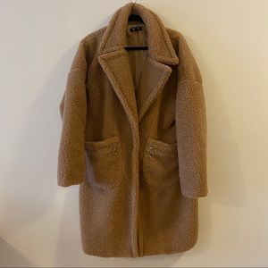 Missguided Tan Borg Teddy Zip Pocket Coat
